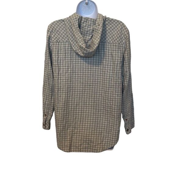 𝅺Treasure & Bond EUC Grey Cream Plaid Long Sleeve Button Down Hoodie Sz XS - Picture 2 of 7